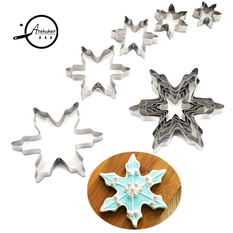 Atekuker 5Pcs/set Snowflake Form Stainless Steel Christmas Cookie Cutter Biscuit Cookie Stamp Dessert Tools Kitchen Accessories
Atekuker 5Pcs/set Snowflake Form Stainless Steel Christmas Cookie Cutter Biscuit Cookie Stamp Dessert Tools Kitchen Accessories