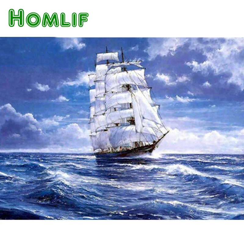 HOMLIF diy алмазная живопись Лодка на море стразы камни в форме ромба вышивка