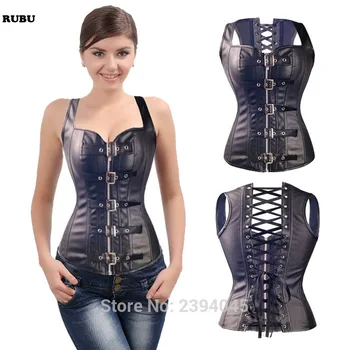 Free shipping Sexy Black Faux Leather Buckle Overbust Steel Bone Waistcoat Corset Top Steampunk women Bustier Cincher Corselet
Free shipping Sexy Black Faux Leather Buckle Overbust Steel Bone Waistcoat Corset Top Steampunk women Bustier Cincher Corselet