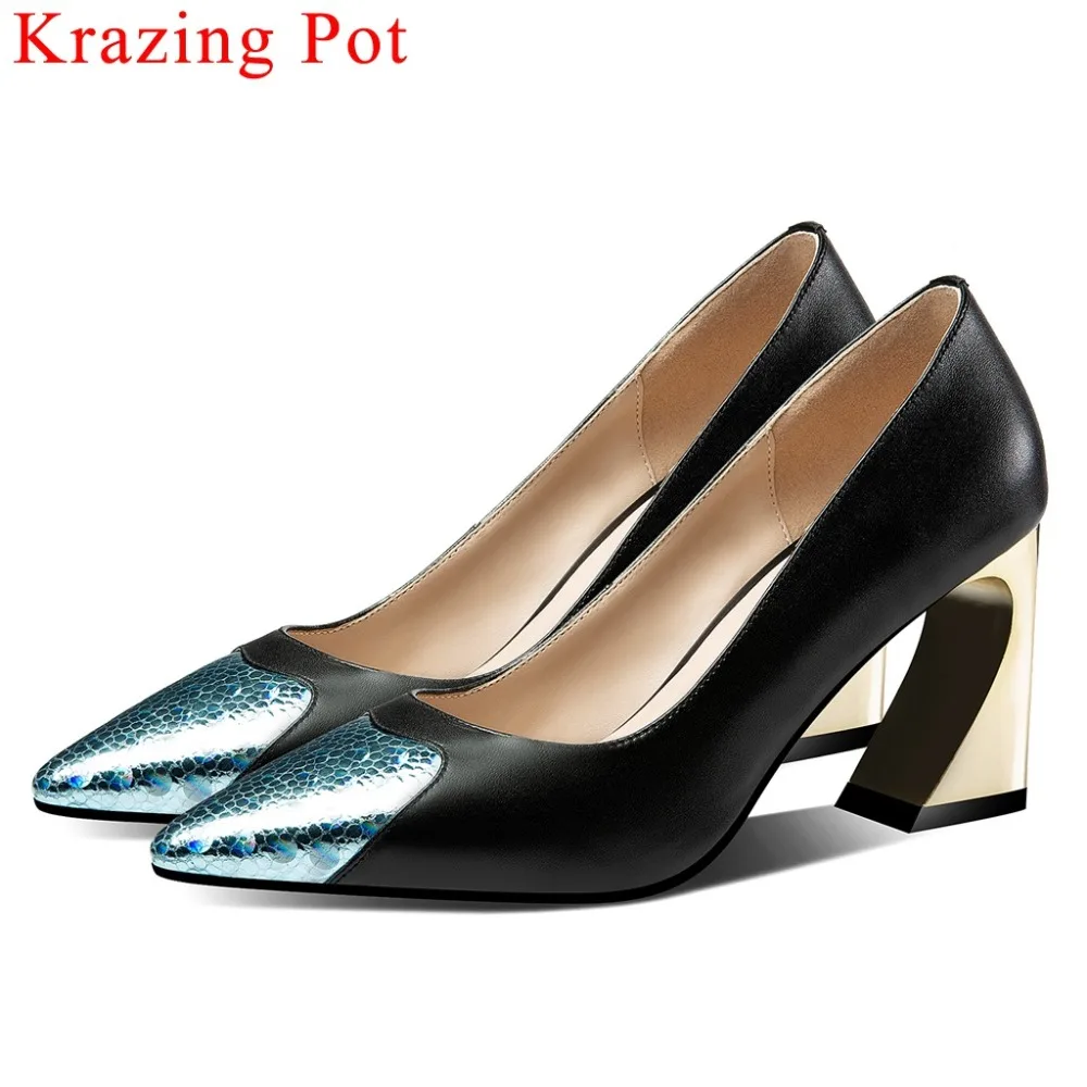 Krazing Pot new arrival mixed color big size cow leather strange style high heel pointed toe slip on dress party women pumps L08
Krazing Pot new arrival mixed color big size cow leather strange style high heel pointed toe slip on dress party women pumps L08