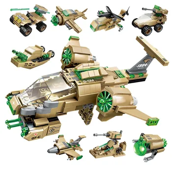 

8 in 1 Military World War City Deformation Combat Zones Assault Fighter 396Pcs Enlighten Building Blocks Toys For Children