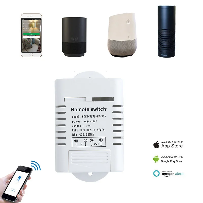 KTNNKG 30A High Power Wifi Relay Switch Receiver 110V-220V Smart Home Wireless Light Switch APP Control Water Heater 433MHz
KTNNKG 30A High Power Wifi Relay Switch Receiver 110V-220V Smart Home Wireless Light Switch APP Control Water Heater 433MHz