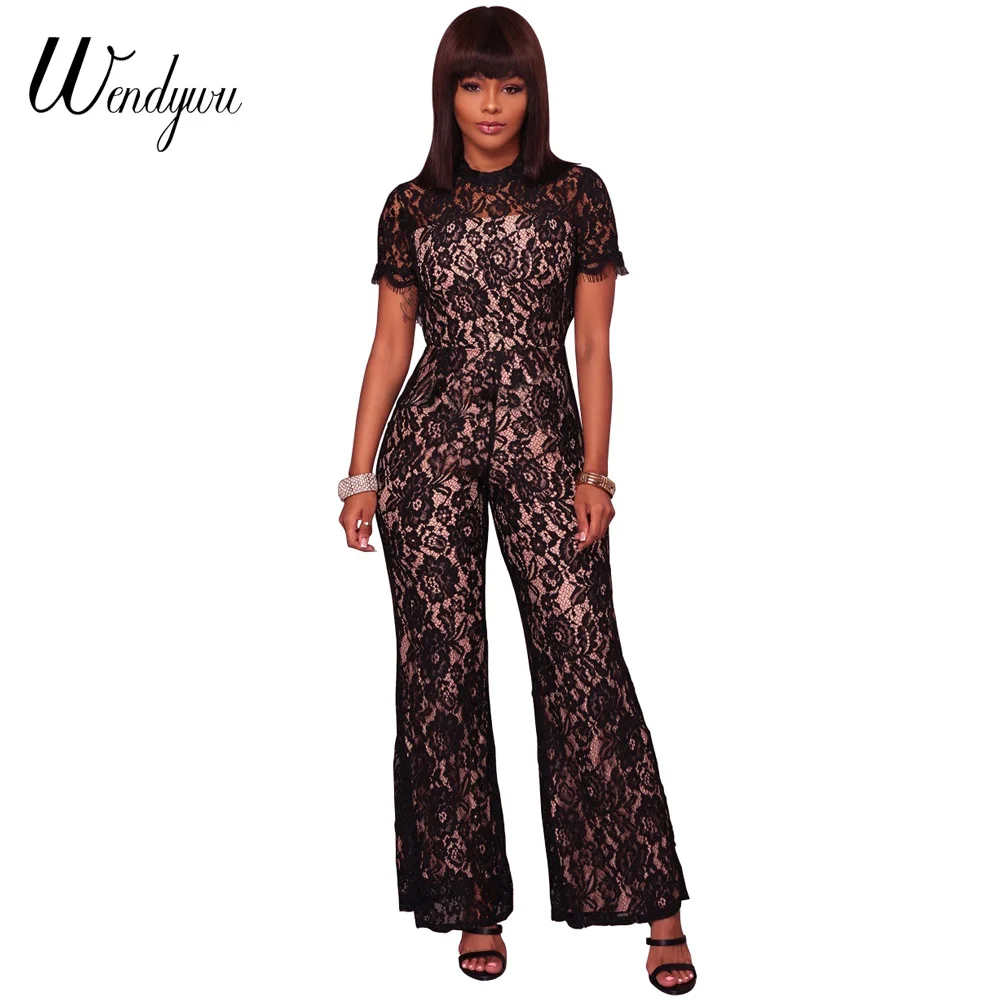 Wendywu New Fashion Women Sexy Backless Short Sleeve Solid Black Lace Boot Cut Long Jumpsuit
Wendywu New Fashion Women Sexy Backless Short Sleeve Solid Black Lace Boot Cut Long Jumpsuit