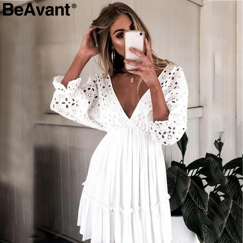 BeAvant сексуальное хлопковое белое платье с вышивкой женское элегантное