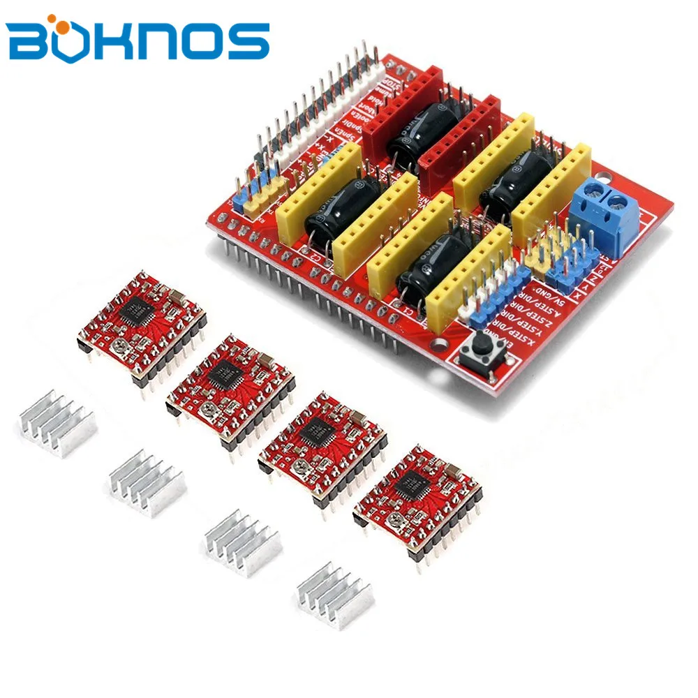New 4pcs A4988 Stepper Motor Driver with Heat Sink + CNC Shield Expansion Board for Arduino R3 V3 Engraver
New 4pcs A4988 Stepper Motor Driver with Heat Sink + CNC Shield Expansion Board for Arduino R3 V3 Engraver