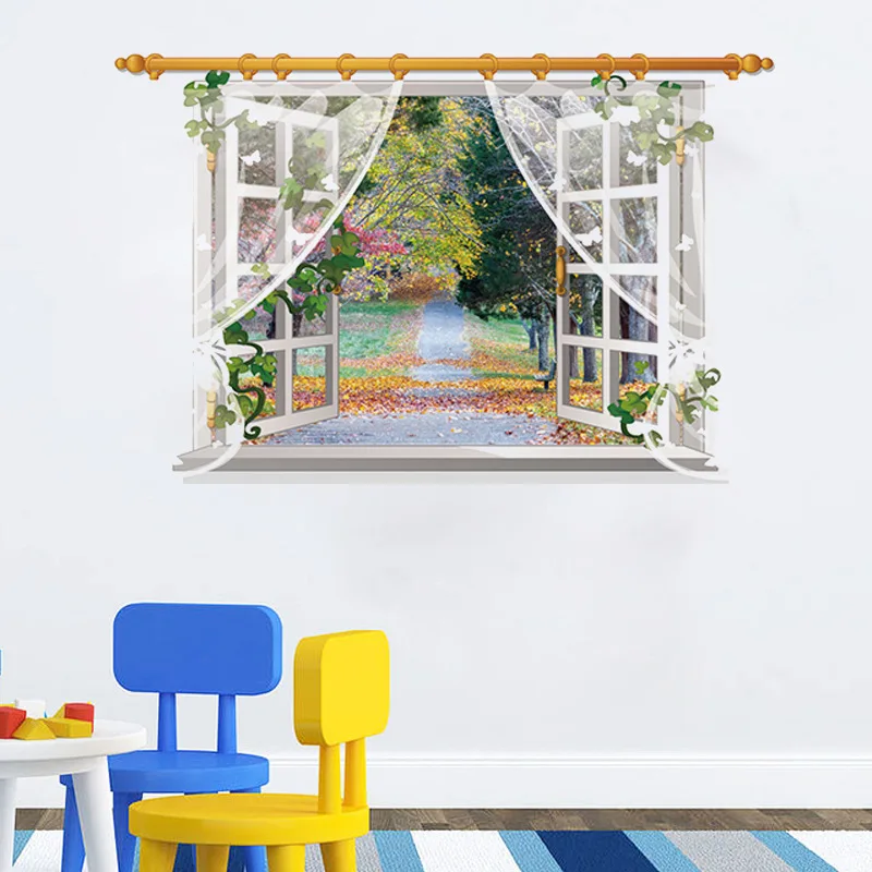 3D обои пейзаж Ложные окна цветы остров водопад Подсолнечник наклейки на стену