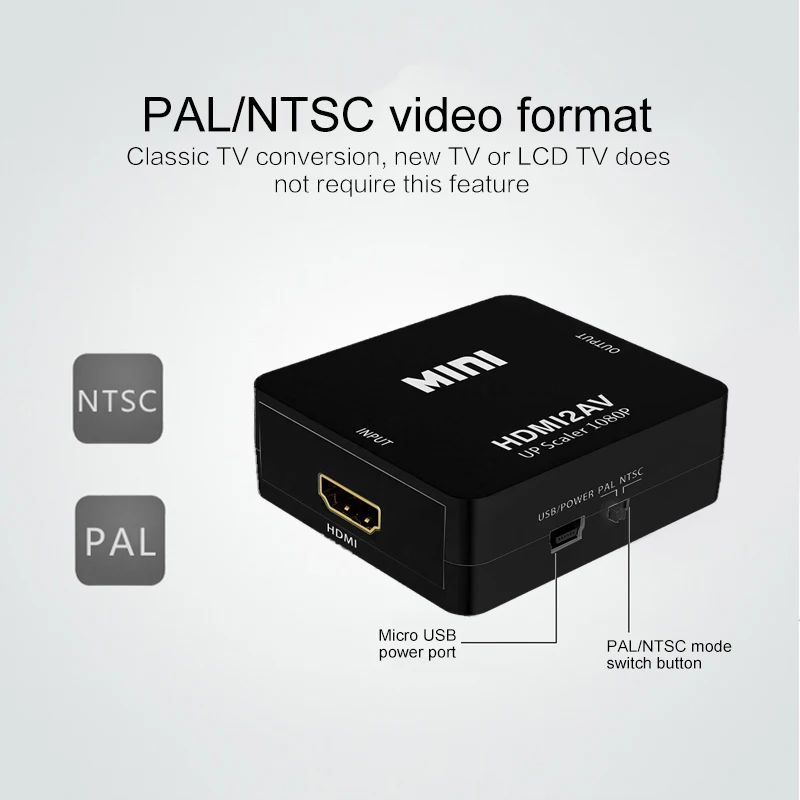 Новый композитный AV видео конвертер адаптер мини HDMI в 3RCA CVBS для ТВ PS3 VHS VCR DVD Черный