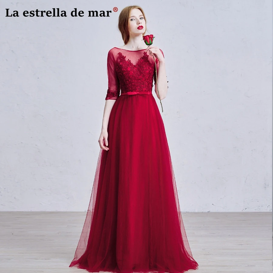 Robe demoiselle d'honneur2020 Tulle lace sleeves a Line burgundy bridesmaid dresses long cheap vestidos para bodas invitados
Robe demoiselle d'honneur2020 Tulle lace sleeves a Line burgundy bridesmaid dresses long cheap vestidos para bodas invitados
