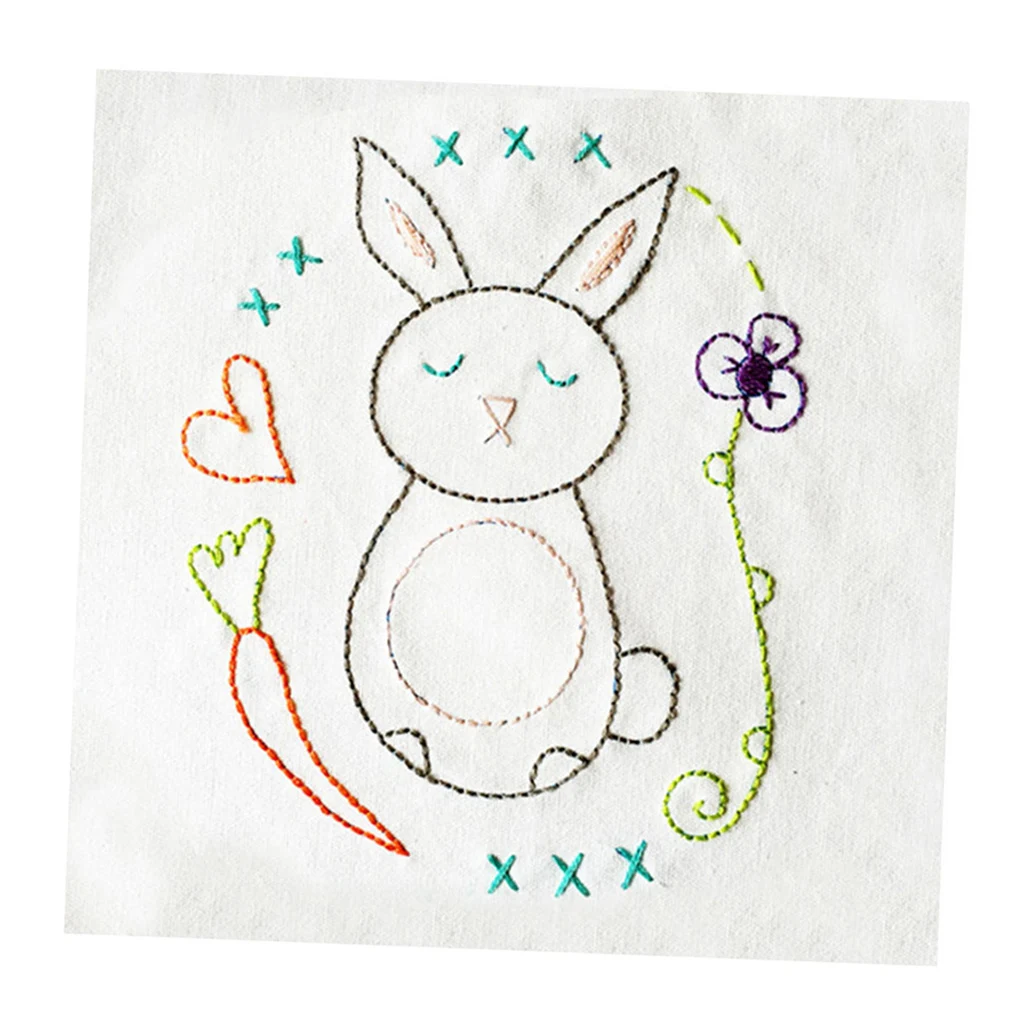 Embroidery Kit, Cartoon Hand Embroidery Cross Stitch Starter Needlepoint Crafts Kit with Cloth,Threads and Tools for Home Decor