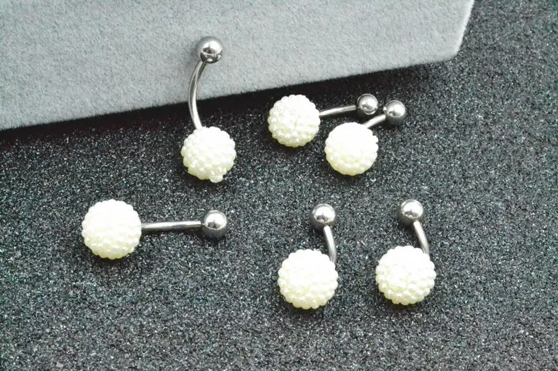 

Lot50pcs Fashion Navel Belly Ring Navel Button Barbells free shippment body piercing jewelry White Acrylic Pearl 14g