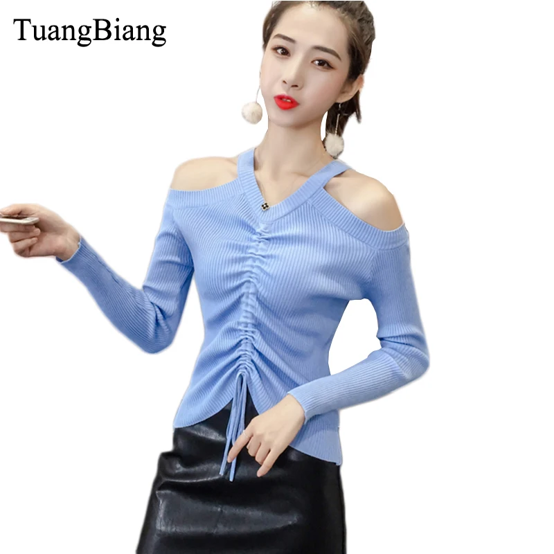 Autumn Off shoulder V Neck Lace Up Pullovers Sweater knit Sexy elasticity Pleated crop tops Winter feminino 2018 Long Sleeve Tee
Autumn Off shoulder V Neck Lace Up Pullovers Sweater knit Sexy elasticity Pleated crop tops Winter feminino 2018 Long Sleeve Tee