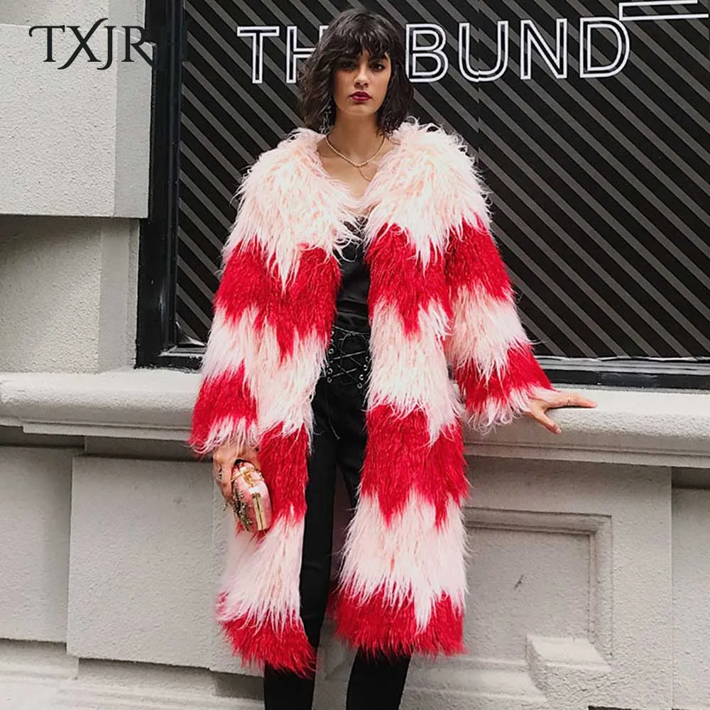 TXJRH Stylish Red White Contrast Color Wave Striepd Long Hairy Shaggy Faux Fur Mid Long Jacket Woman Winter Warm Outerwear Top
TXJRH Stylish Red White Contrast Color Wave Striepd Long Hairy Shaggy Faux Fur Mid Long Jacket Woman Winter Warm Outerwear Top