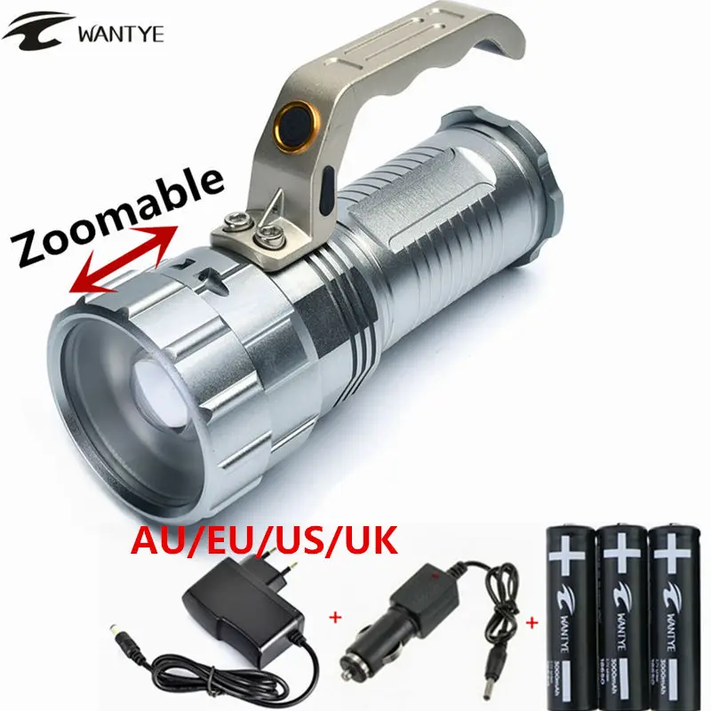 Zoomable 4000LM zoom XM-L L2 LED Flashlight Torch Light Rechargeable 3-mode Hunting lights linterna +3x18650 battery/charger
Zoomable 4000LM zoom XM-L L2 LED Flashlight Torch Light Rechargeable 3-mode Hunting lights linterna +3x18650 battery/charger