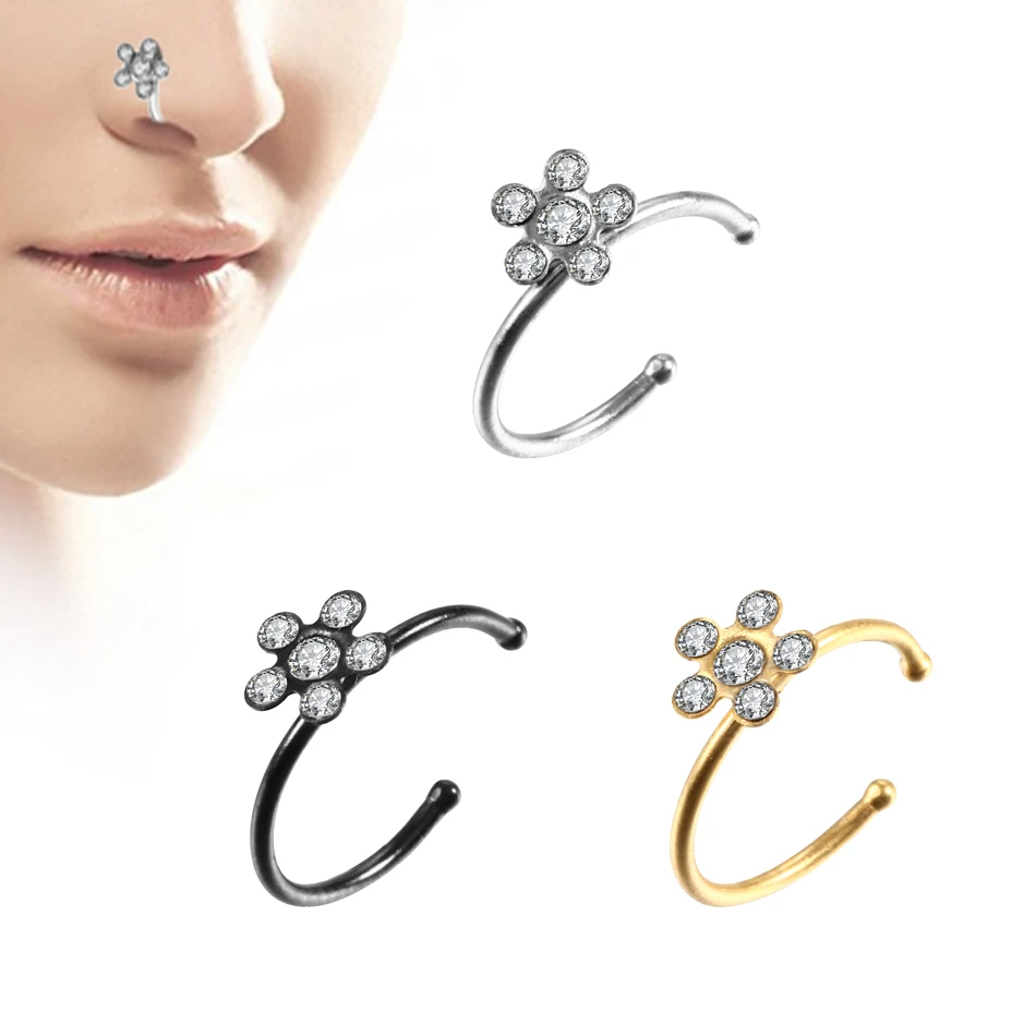 1PC Steel Small Thin Five Gem Sparkly Crystal Flower Charm Nose Silver Hoop Stud Rings For Women Fake Lip Piercings Jewelry 20G
1PC Steel Small Thin Five Gem Sparkly Crystal Flower Charm Nose Silver Hoop Stud Rings For Women Fake Lip Piercings Jewelry 20G
