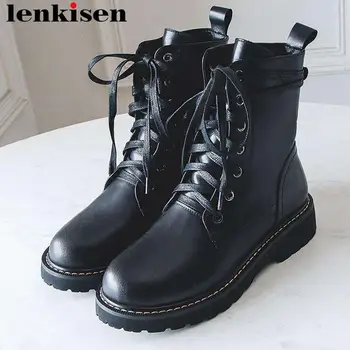 Lenkisen natural leather black plus size motorcycle boots low heels lace up round toe European designer Autumn ankle boots L0f3
Lenkisen natural leather black plus size motorcycle boots low heels lace up round toe European designer Autumn ankle boots L0f3