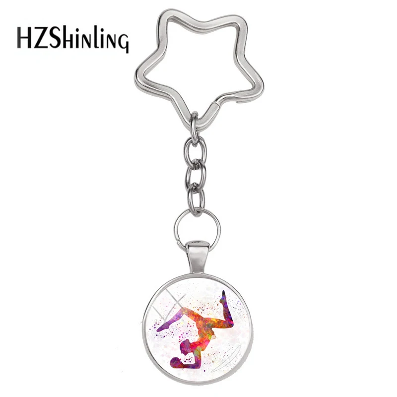 

2018 New Fashion I Like Gymnastics Star Keyring Glass Dome Cabochon Keychains Silver Elegan Charming Style Art Keychain Jewelry