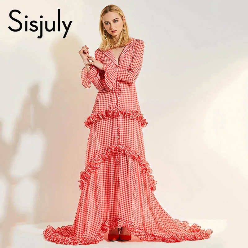 Sisjuly long dress summer women plaid floor-length flare sleeve maxi dress button Lapel cupcake long sleeve female long dresses
Sisjuly long dress summer women plaid floor-length flare sleeve maxi dress button Lapel cupcake long sleeve female long dresses