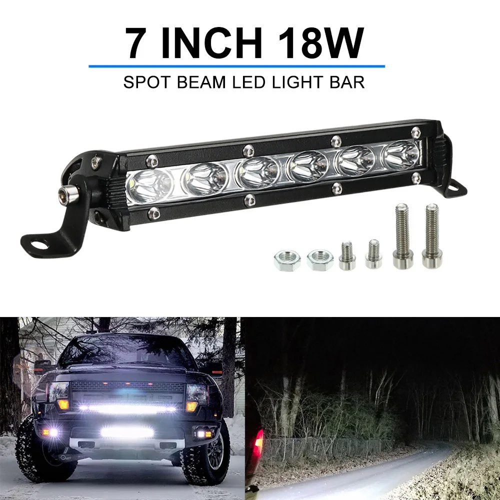 

7inch 18W LED Light Bar Spot Beam Driving Fog Light Road Lighting for Jeep Car Truck SUV Boat Marine