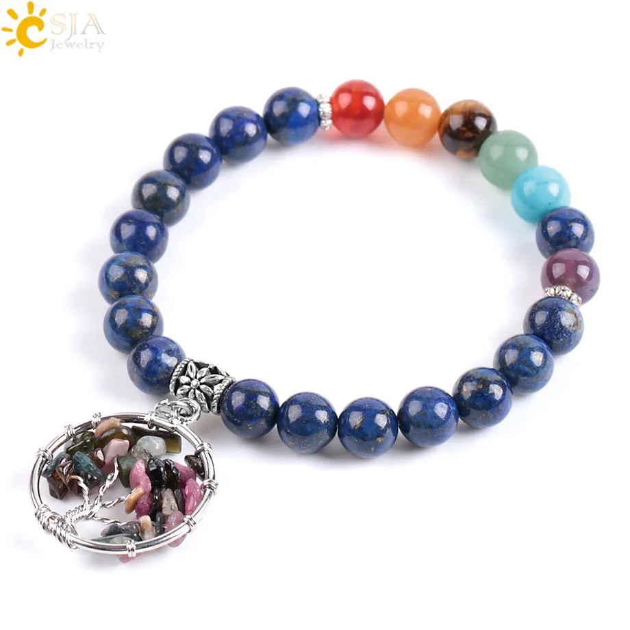 CSJA 7 Chakra Yoga Natural Stone Lapis Lazuli Bracelets for Femme Tree of Life Pendant Mala Beads Reiki Protection Bangles E907
CSJA 7 Chakra Yoga Natural Stone Lapis Lazuli Bracelets for Femme Tree of Life Pendant Mala Beads Reiki Protection Bangles E907