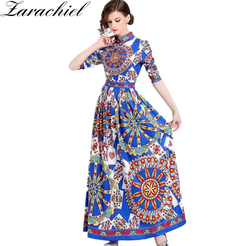 New 2019 Fashion Runway Boho Maxi Dress Women's Wrist Sleeve Turn Down Collar Elegant Poker Print Vintage Big Swing Long Dress
New 2019 Fashion Runway Boho Maxi Dress Women's Wrist Sleeve Turn Down Collar Elegant Poker Print Vintage Big Swing Long Dress