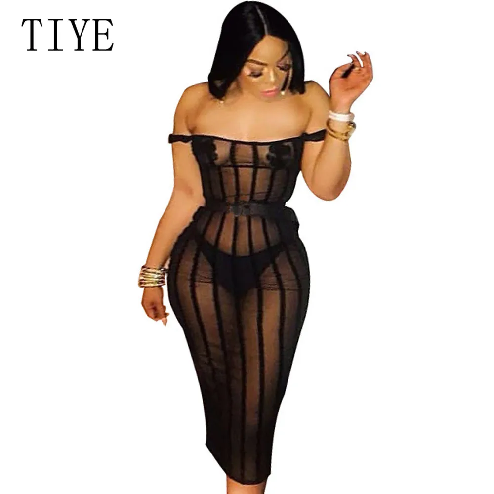 TIYE Women Sexy Stripe Sheer Mesh Bodycon Club Party Dress with Pasties Slash Neck Off Shoulder Sheath Summer Dress Robe Femme
TIYE Women Sexy Stripe Sheer Mesh Bodycon Club Party Dress with Pasties Slash Neck Off Shoulder Sheath Summer Dress Robe Femme