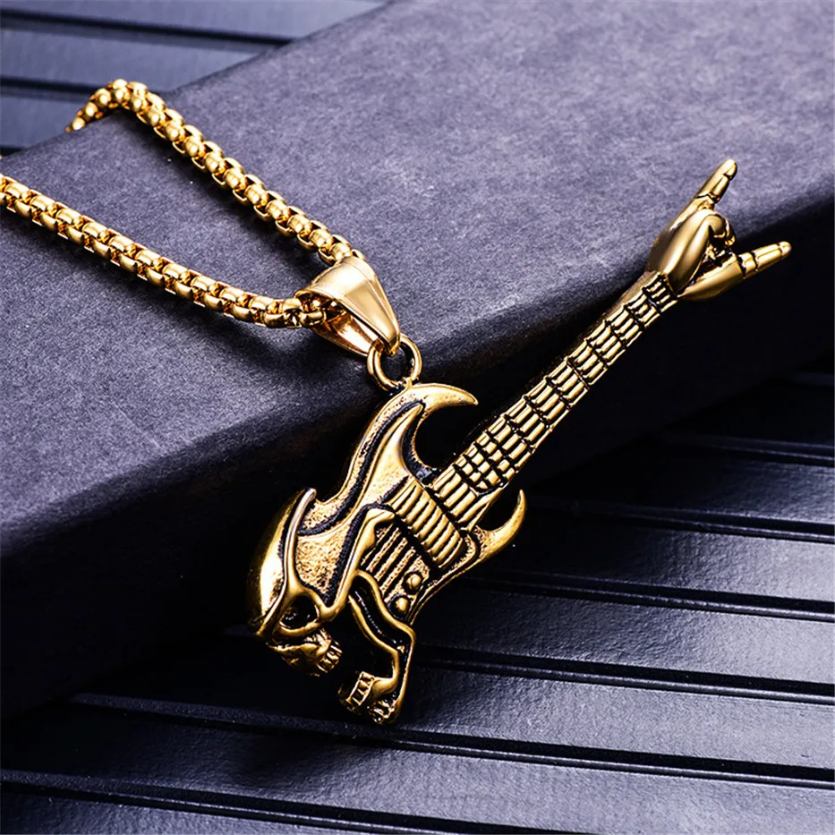Men's Guitar Pendant Necklace For Men Punk Rock Stainless Steel Music Necklaces Male Jewelry Colar
Men's Guitar Pendant Necklace For Men Punk Rock Stainless Steel Music Necklaces Male Jewelry Colar