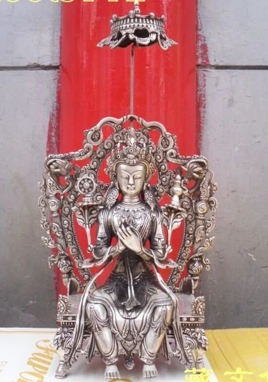 Tibetan buddhism Bronze Chinese bronze coated silver nice face sitting Maitreya
Tibetan buddhism Bronze Chinese bronze coated silver nice face sitting Maitreya