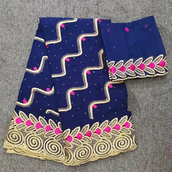 5Yards Elegant D.blue african cotton fabric embroidery with rhinestone and 2yards french net lace set for dress HC14-2
5Yards Elegant D.blue african cotton fabric embroidery with rhinestone and 2yards french net lace set for dress HC14-2