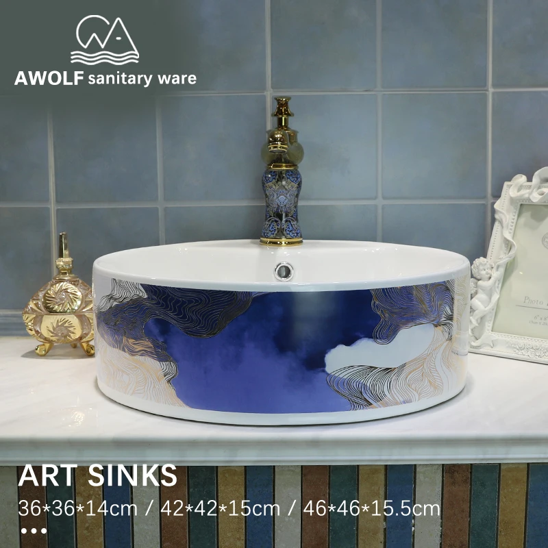 Bathroom Sinks Ceramic Vessel Art Basin Round Design For Bathroom Or Balcony Washing Basin Lavatory Sink Blue AM834
Bathroom Sinks Ceramic Vessel Art Basin Round Design For Bathroom Or Balcony Washing Basin Lavatory Sink Blue AM834