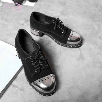 European street style metal rounded toe nubuck natural leather pumps fashion rivet lace-up thick medium heels women's shoes
European street style metal rounded toe nubuck natural leather pumps fashion rivet lace-up thick medium heels women's shoes
