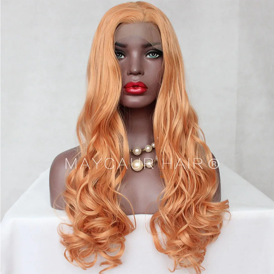 Maycaur Lace Front Wigs - Long Wavy Wig - Synthetic Lace Wig Orange Color Curly Wigs Heat Resistant Fiber Hair for Women (7)