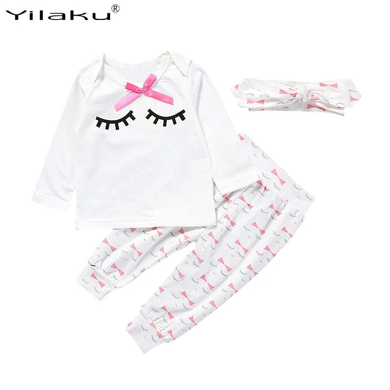 Yilaku Newborn Baby Girl Summer Clothes Set eyelash print Bow tie Baby Clothes Girl Outfit Tops+Pant+Headband 3pcs sets FF223
Yilaku Newborn Baby Girl Summer Clothes Set eyelash print Bow tie Baby Clothes Girl Outfit Tops+Pant+Headband 3pcs sets FF223