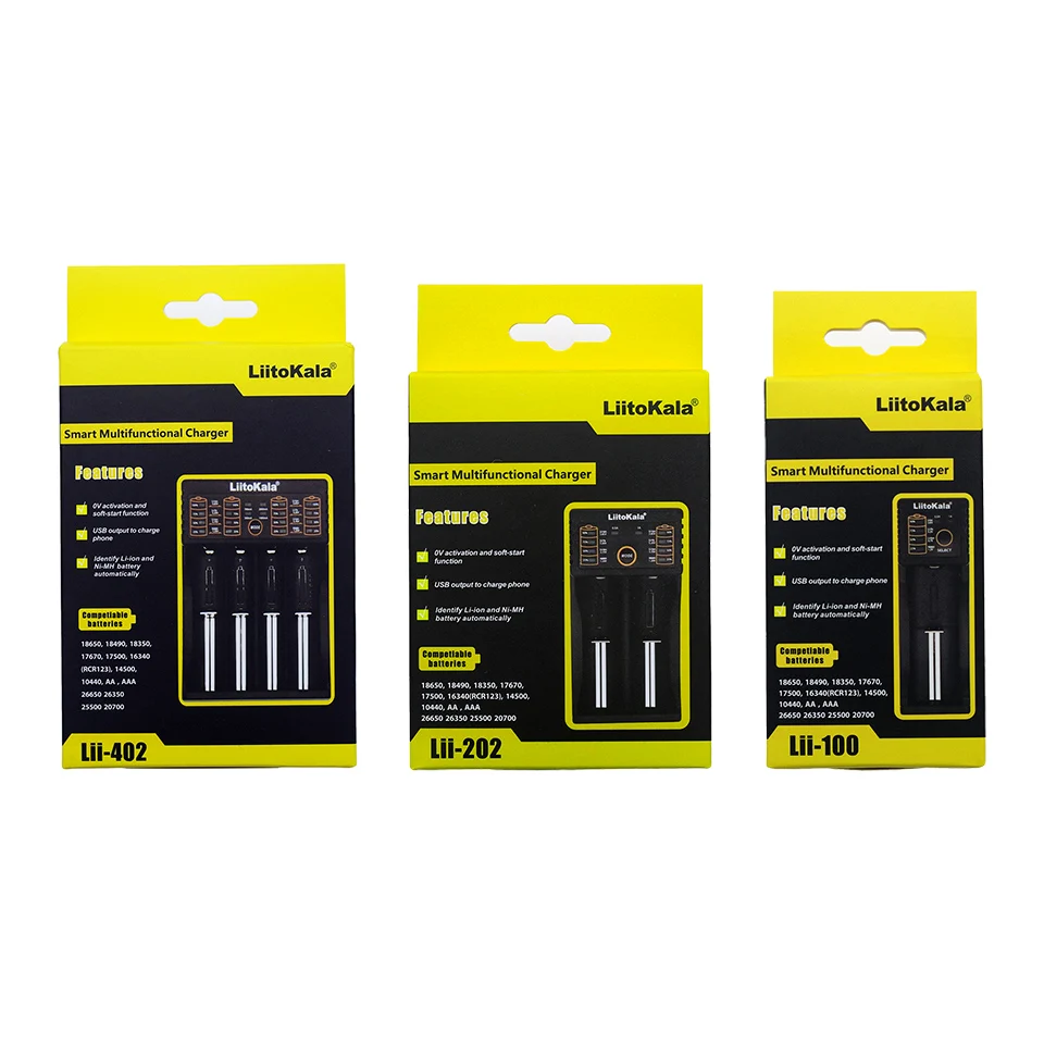 

Liitokala Lii-100 Lii-202 Lii-402 Lii-PD4 100B 1.2V 3.7V 3.2V 18650 18350 26650 18350 NiMH lithium e-cigarette battery charger