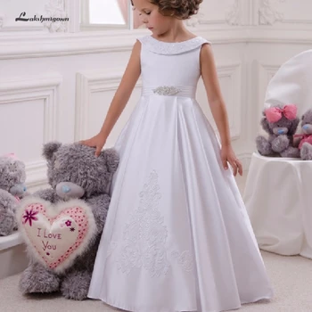 Lakshmigown Cute Kids White Satin Flower Girl Dresses for Weddings with Sash 2019 Vestido de Primera Comunion
Lakshmigown Cute Kids White Satin Flower Girl Dresses for Weddings with Sash 2019 Vestido de Primera Comunion
