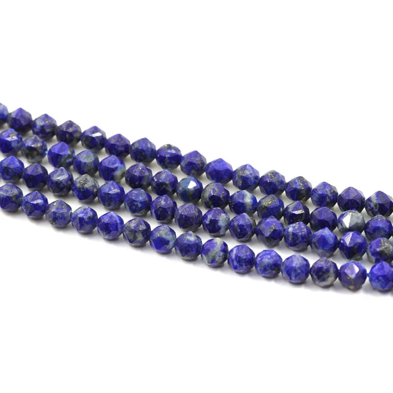 

6 8 10mm Faceted Round Polygonal Lapis Lazuli Natural Blue Stone DIY Beads Strand 15"