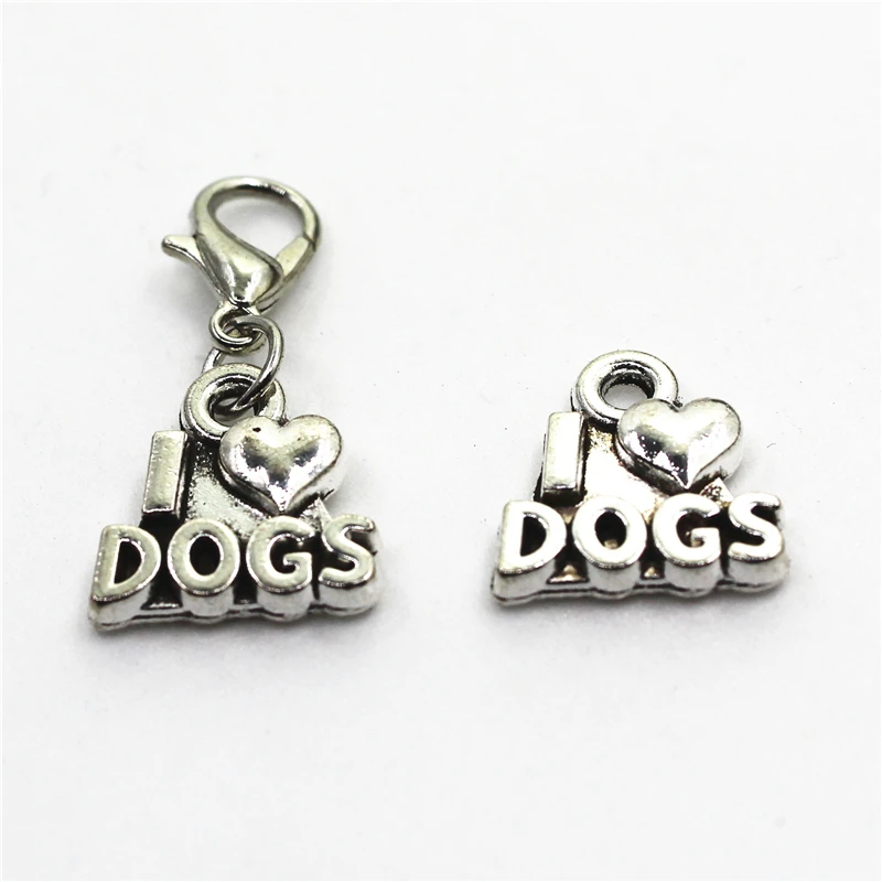 Новое поступление 30 шт./лот I Love Dogs Висячие Подвески с застежкой лобстером DIY