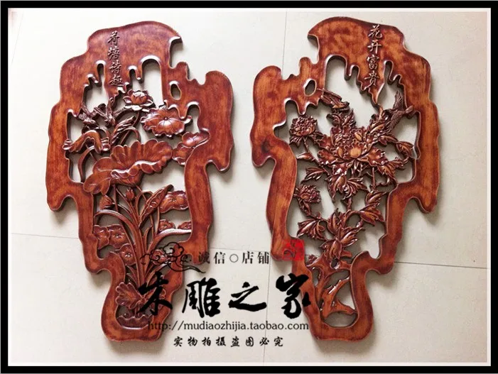 

Dongyang wood carving antique Chinese living room wall mural pendant flowers rich background wall decoration wood wood