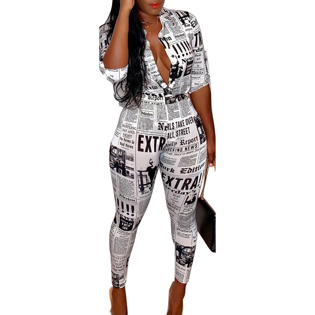 Women Two Piece Set Tops +Pants Newspaper Letter Fashion Plus Size Summer Short Sleeve Shirts Pencil Pants Suit Tracksuit Outfit
Women Two Piece Set Tops +Pants Newspaper Letter Fashion Plus Size Summer Short Sleeve Shirts Pencil Pants Suit Tracksuit Outfit