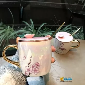 2019 Simple Nordic Pearlescent Glazed Mark Cup Cherry Blossom with Covered Spoon Flamingo Ceramic Cup Office Women's Coffee Cup
2019 Simple Nordic Pearlescent Glazed Mark Cup Cherry Blossom with Covered Spoon Flamingo Ceramic Cup Office Women's Coffee Cup
