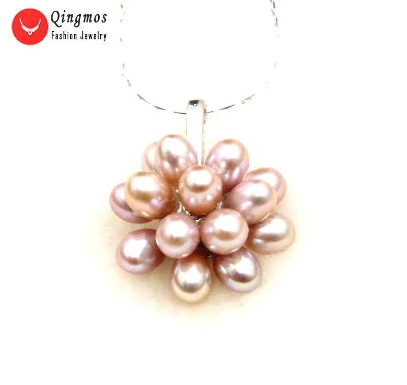 

Qingmos Natural Pearl Pendant Necklace for Women with 20mm Purple 6-7mm Flower 17" Pendant Chokers Necklace Jewelry Chain Ne6266