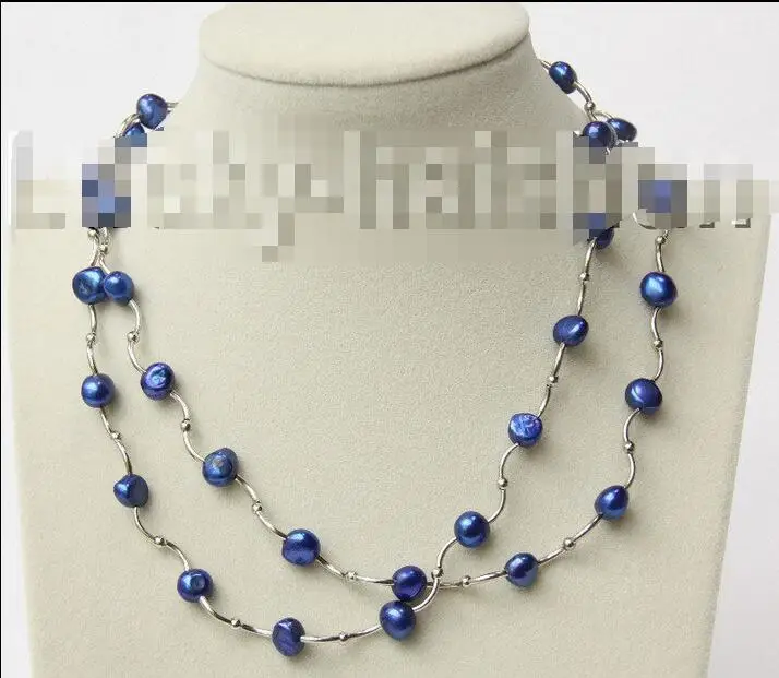 FREE SHIPPING>>> Beautiful wholesale 17" 2 piece 9mm Baroque navy blue Freshwater pearls necklace | Украшения и