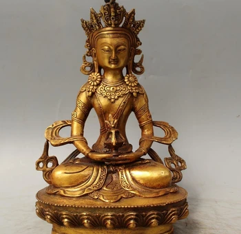 12" Tibet Buddhism Bronze Gilt Seat Amitayus longevity God Goddess Buddha Statue
12" Tibet Buddhism Bronze Gilt Seat Amitayus longevity God Goddess Buddha Statue