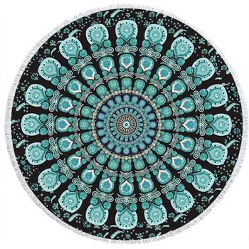 

Bohemian Peacock Mandala Round Beach Towel Microfiber Beach Towels Swimming Towel Yoga Blanket Serviette De Plage Toalla Playa