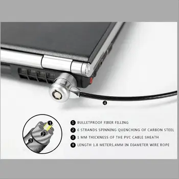 1.8m Laptop Lock Compatible Universal Security Cable Lock with 2 Keys fit 3*7mm lock hole
1.8m Laptop Lock Compatible Universal Security Cable Lock with 2 Keys fit 3*7mm lock hole