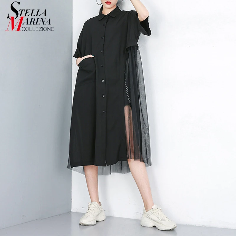 2019 Women Summer Black Very Long Shirt Blouse With Pocket Mesh Jointed Lady Plus Size Casual Feminine Shirt chemise femme 9006
2019 Women Summer Black Very Long Shirt Blouse With Pocket Mesh Jointed Lady Plus Size Casual Feminine Shirt chemise femme 9006