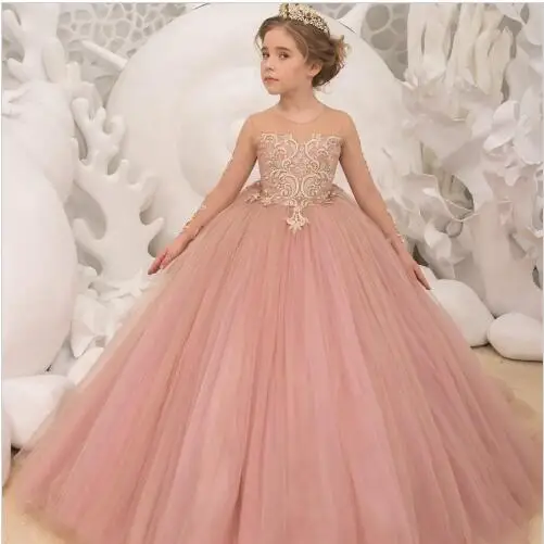 New Pink Flower Girls Dresses For Weddings Vintage Long Sleeve Sheer Neck Tulle Lace Appliques Ball Gown Girls Pageant Gowns
New Pink Flower Girls Dresses For Weddings Vintage Long Sleeve Sheer Neck Tulle Lace Appliques Ball Gown Girls Pageant Gowns