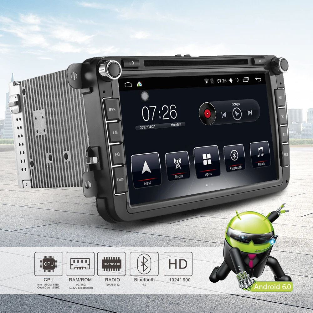 Автомобильный DVD плеер стерео радио Android 7 1 Bluetooth 8 "сенсорный экран 2 Din 64 бит