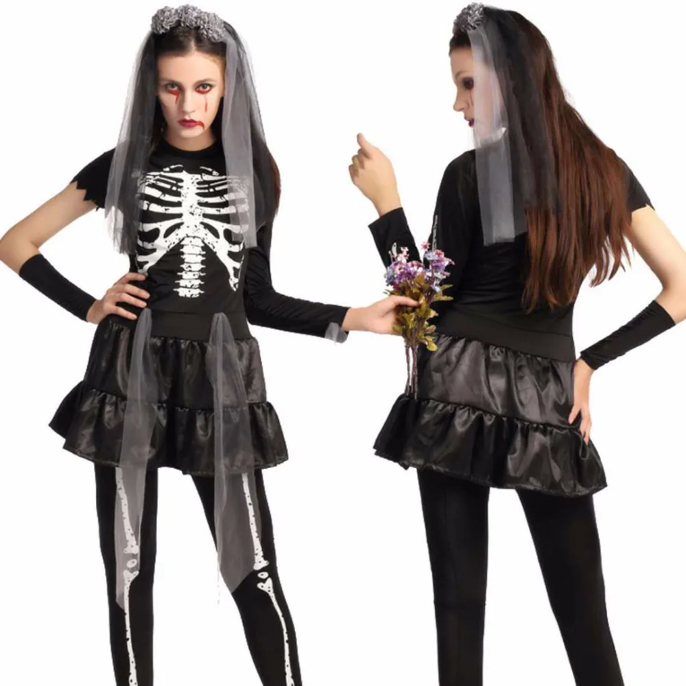 Female adult skeleton Halloween ghost bride dress horror skull role-playing black sexy dress skirt masquerade party stage perfor
Female adult skeleton Halloween ghost bride dress horror skull role-playing black sexy dress skirt masquerade party stage perfor
