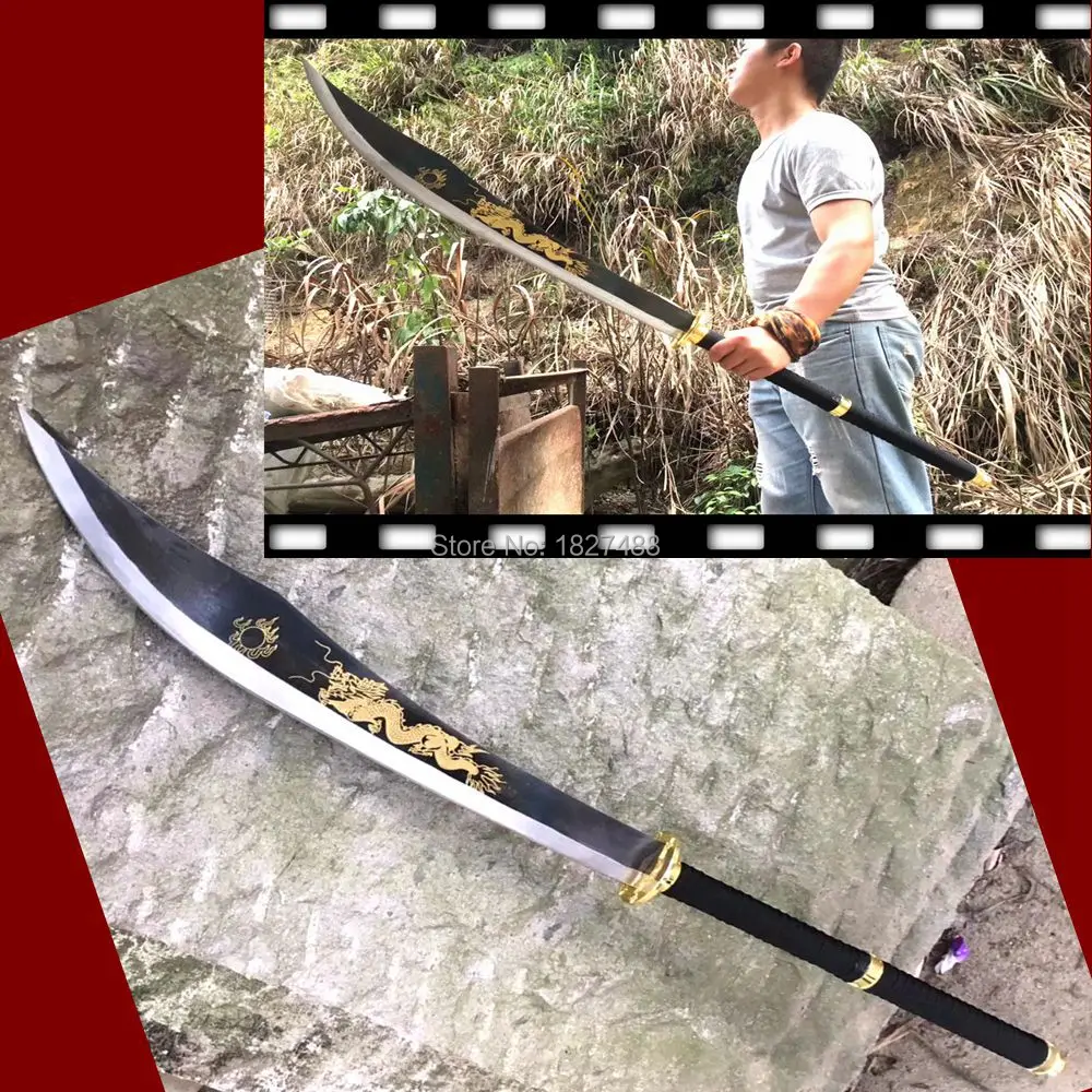 

Strong Black Manganese Steel Dragon Blade Sharp Can Cut Tree Long Handle KungFu Broadsword Sword WuShu Da Dao