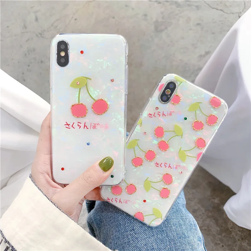 Fresh Cherry Glitter Bling Diamond Conch Shell Coque Phone Case for Iphone 6 6S 7 8 Plus X Xr Xs Max Case Drop Glue Back Cover
Fresh Cherry Glitter Bling Diamond Conch Shell Coque Phone Case for Iphone 6 6S 7 8 Plus X Xr Xs Max Case Drop Glue Back Cover